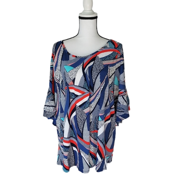 Sami & Jo Flutter Sleeve Blouse 3X Multicolor - Picture 1 of 7